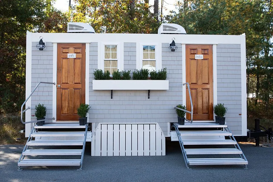 Wedding restroom units discretely staged at a venue in Mount Vernon, Washington